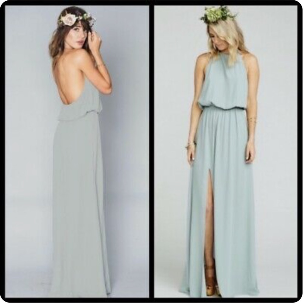 Show me your Mumu Heather Halter Gown (M) in Silver Sage Crisp